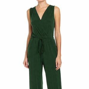 BCBGeneration Sleeveless V-Neck Drawstring Jumpsuit in Dark Green size small
